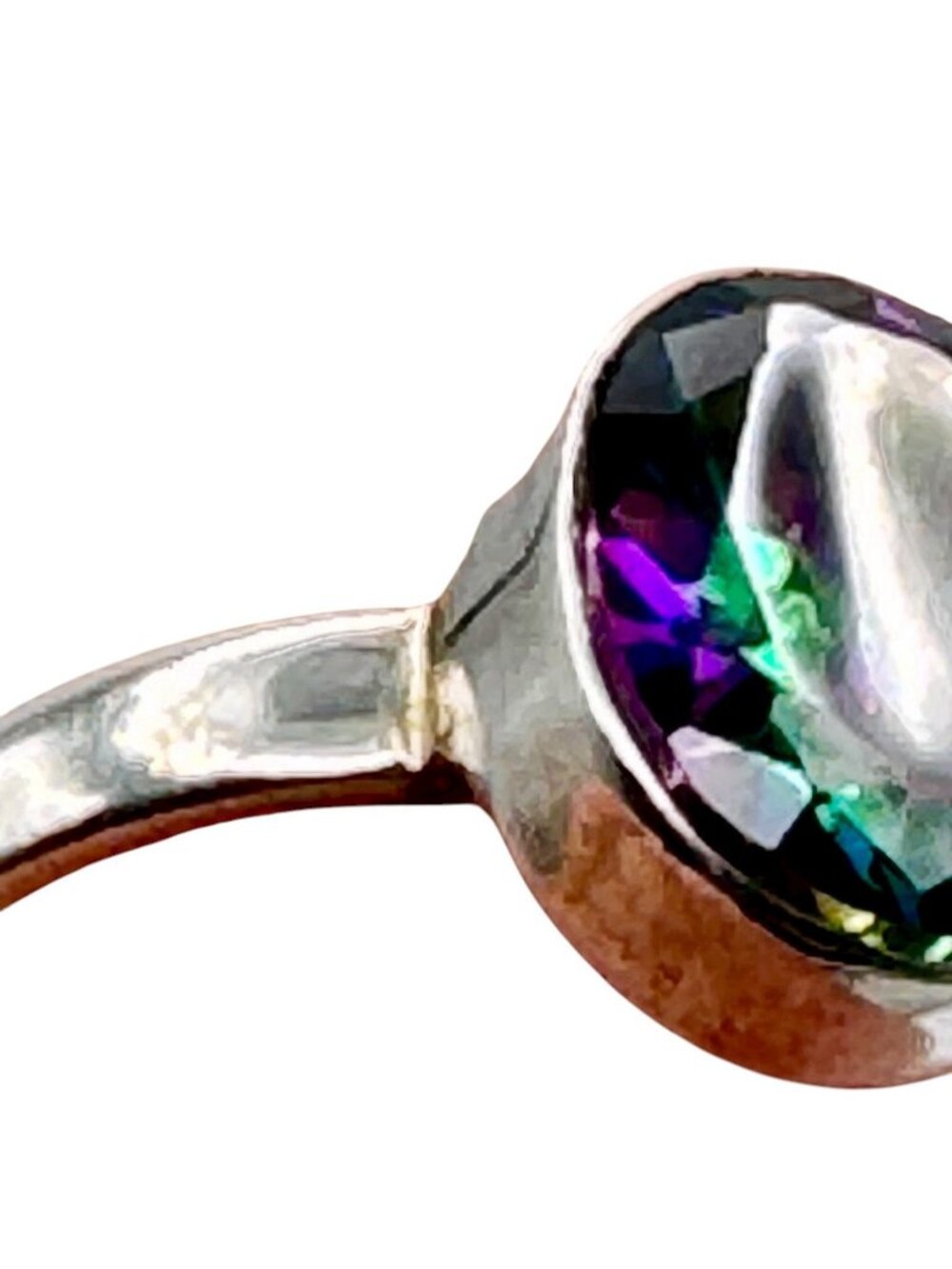 Mystic Topaz Ring Sterling Silver Rainbow Faceted Large 10mm Gemstone Size 7 - Picture 6 of 13